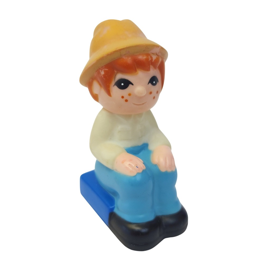 RARE Vtg 1980 Super Tyco Red Hair Freckled Boy Rubber Toy Figure Taiwan Sun Hat